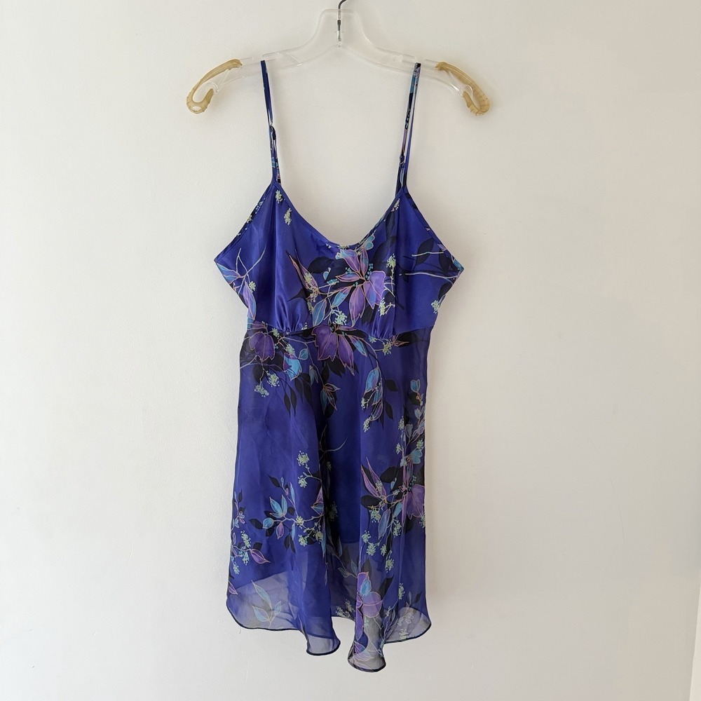 Vtg Y2K Floral Fairy Mini Babydoll Slip Dress Size M Purple Sheer Ethereal Boho
